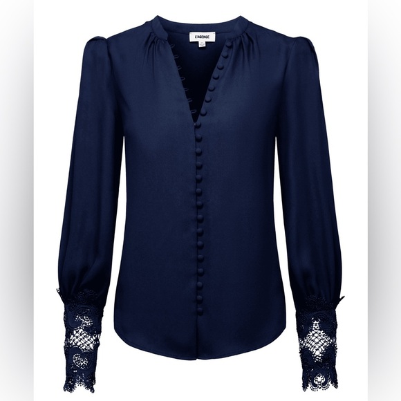 L’Agence / Ava Lace Cuff Blouse  in midnight blue L - Picture 2 of 8
